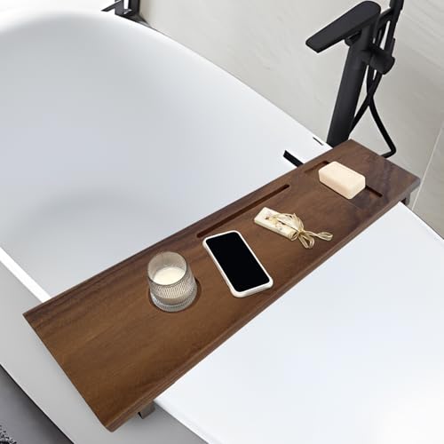 Solid Walnut Bathtub Tray, Bath Tray for Tub 35"x9"x2.5", Bath Tub Tray with 3 Adjustable Feet, Anti-Tipping Luxury Bathroom Accessories for Women/New Home/House Warming
