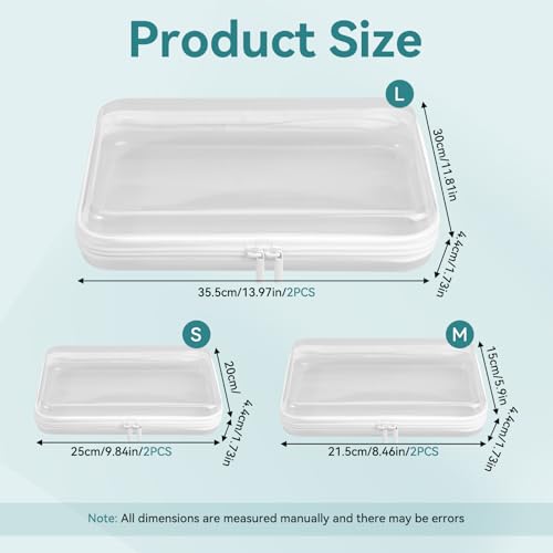 Fantasyon 6 Pack Clear Hard Shell Zipper Case, Travel Makeup & Toiletry Organizer, Hard Plastic Cosmetic Bag for Storage, Transparent Zippered Pouches (14", 10", 8")