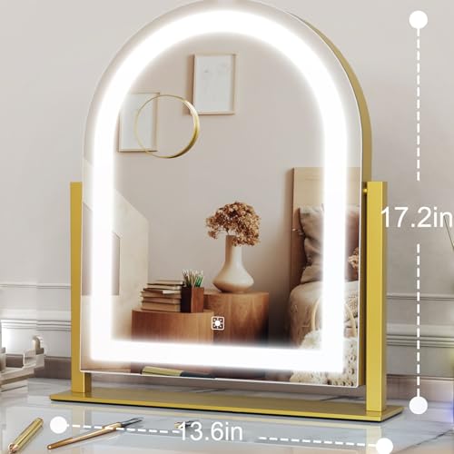 Arched Makeup Vanity Mirror with Lights 17.2" LED Makeup Mirror Detachable 10X Magnification, Hollywood Make Up Mirror with Lighting, Smart Touch, 360¡Æ Rotation, (Gold,Gift Box)