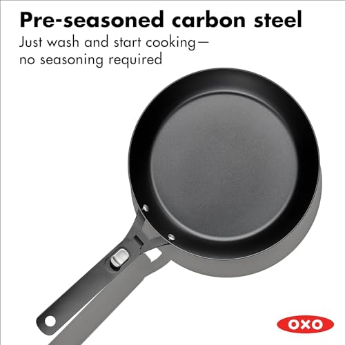 OXO 10-Inch Pre-Seasoned Carbon Steel Frying Pan Skillet with Detachable Handle