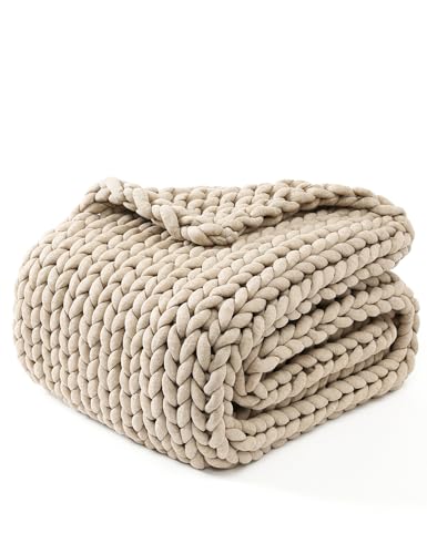 50x70 Inch Beige Knitted Throw Blanket - Medium-Weight, Breathable, Machine Washable Home Decor