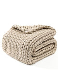 50x70 Inch Beige Knitted Throw Blanket - Medium-Weight, Breathable, Machine Washable Home Decor