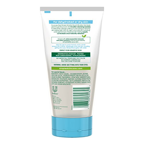 Simple Water Boost Micellar Facial Gel Wash for Sensitive Skin - 5 Ounce Pack of 3