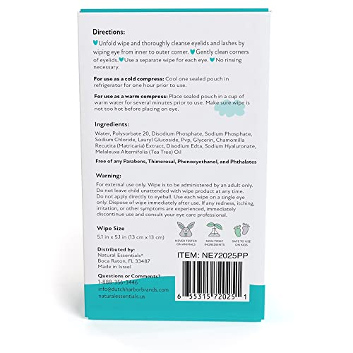 Natural Essentials Peepers Plus Eyelid Wipes Unscented/Tea Tree 30 Count - Rinse-Free Eye Care