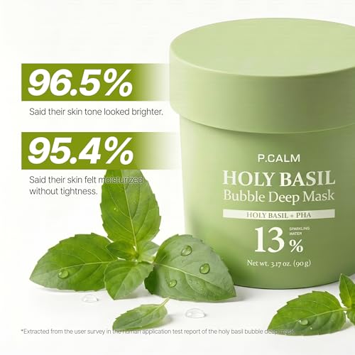 P.CALM Holy Basil Bubble Deep Mask + Brush, 90g Green 1EA