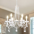 LynPon White Crystal Chandelier with 6 Lights - Adjustable 59" Chain, E12 Bulbs Included for Bedroom, Dining Room, Living Room