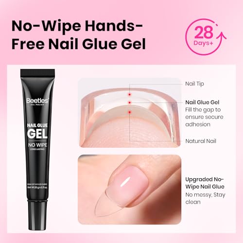 Beetles Gel Nail Kit with Short Square Tips & UV Lamp - 320pcs, DIY Manicure Set with Glue & Remover