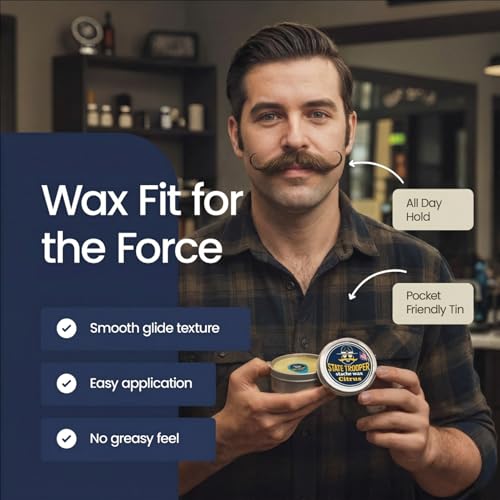 State Trooper Mustache Wax Medium Hold Citrus Scent 2 Ounce - Nourishing Grooming & Styling
