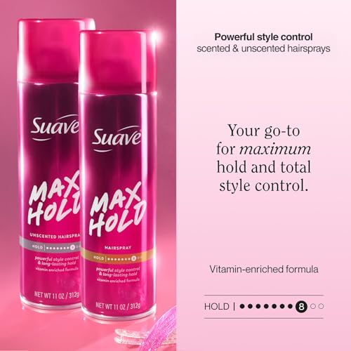 Suave Max Hold Hairspray 4-Pack - Stronghold, Scented & Unscented, 11 oz Each
