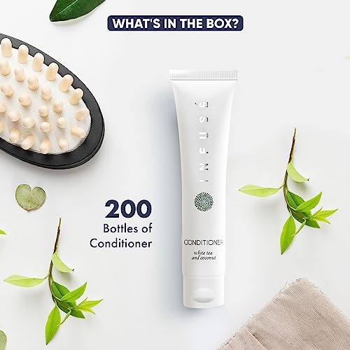 Travel Size Hotel Conditioner 200 Count 1 oz Bottles Guest Amenities for Hotels Vacation Rentals and Short Term Rentals Paraben Free White Tea and Coconut Scent Infused with Aloe & Olive Oil by INFUSE