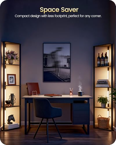 GOEBLESON 63.4" Corner Floor Lamp with Shelves & Dimmable LED Light - Black Triangle