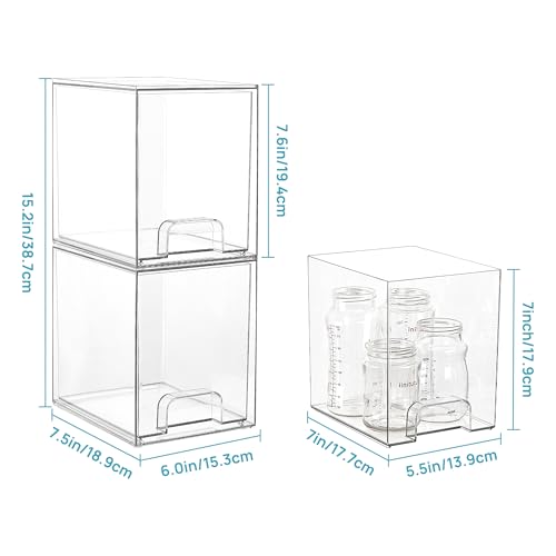 High-4pack Clear Stackable Plastic Storage Drawers for Home & Office Organization