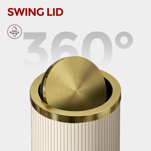 White Gold Bathroom Trash Can with Flipping Lid - 15L/4 Gallon Modern Waste Bin with Steel Cover, Lid, and Durable PU Leather Finish - Variation: 15L White