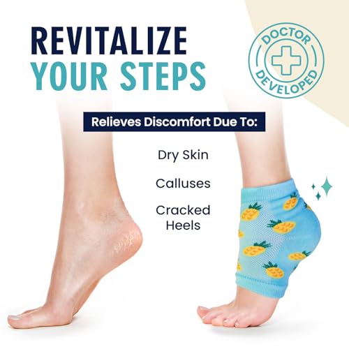 Dr. Frederick's Original Moisturizing Heel Socks for Dry Cracked Heels Treatment - 3 Pairs - Infused with Coconut Oil and Mango Butter - Stocking Stuffers for Adults - Summer Print
