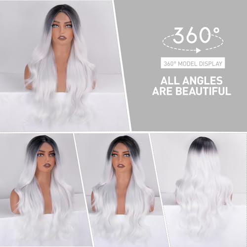 Black Root Blonde 28 Inch Wavy Lace Front Synthetic Wig - Vitorish