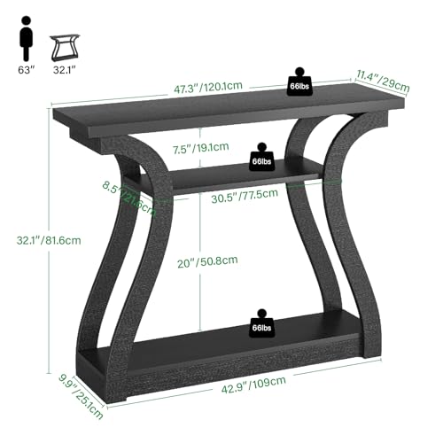 Black Wood Console Table with 3-Tier Shelves - Farmhouse Style Entryway Table