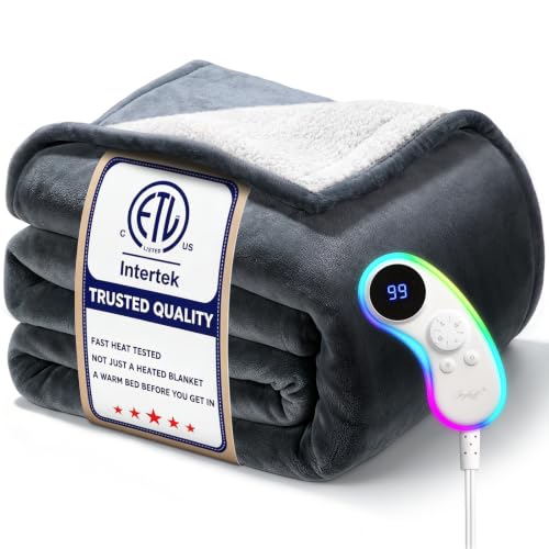 Joykoff Grey Full Size Fast Heated Blanket with 78℉ in 3 Minutes
