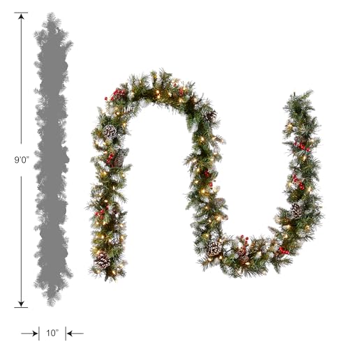 Pre-Lit Frosted Berry Christmas Garland - 9ft Indoor Outdoor Holiday Decor