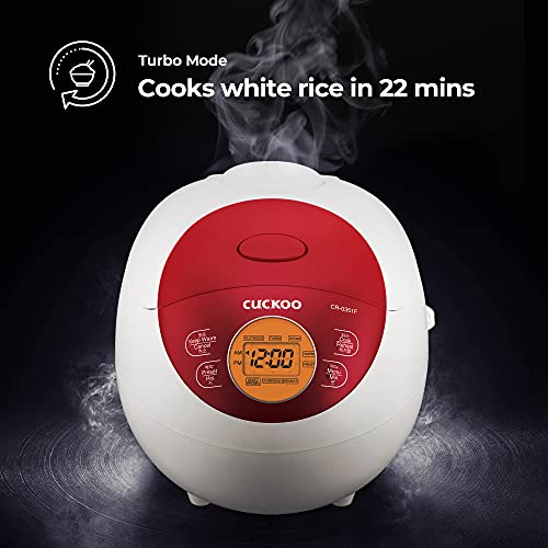 Red CUCKOO Micom Fuzzy Logic Rice Cooker 6-Cup Capacity - Easy-to-Use Digital Control