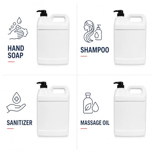 2 Pack 1 Gallon Refillable Pump Dispenser Bottles - HDPE Jugs for Soap, Shampoo, Sanitizer, and More - Made in USA