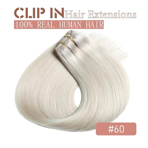Clip in Hair Extensions 16 Inch Platinum Blonde Remy Human Hair - #60A