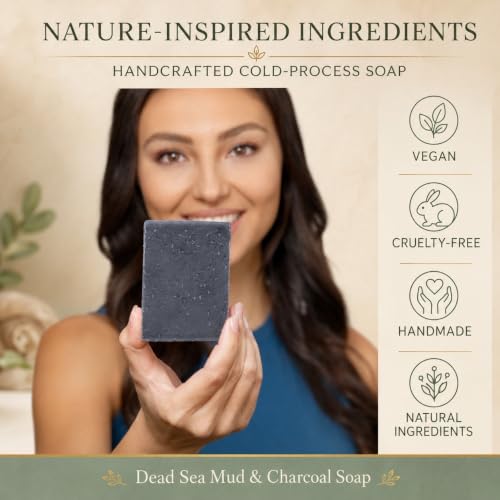 Dead Sea Mud & Charcoal Soap Set - Handmade Face & Body Soap with Citrus & Mint - 3 Pack