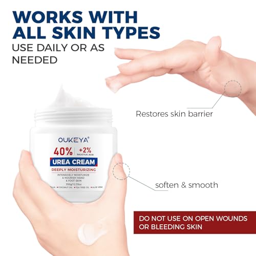 OUKEYA Urea Cream Intensive Foot, Hand & Body Cream for Very Dry, Cracked, Rough Skin on Heels, Knees & Elbows (12.35 Ounce)