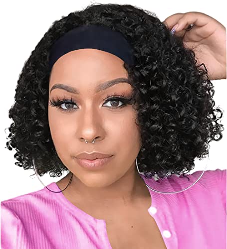 Deep Wave Headband Wig 10 Inch Human Hair No Lace Glueless & Adjustable