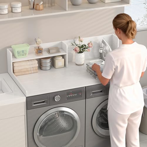 FUNHUKSON White 2-Tier Laundry Countertop Shelf for Washer & Dryer 54"