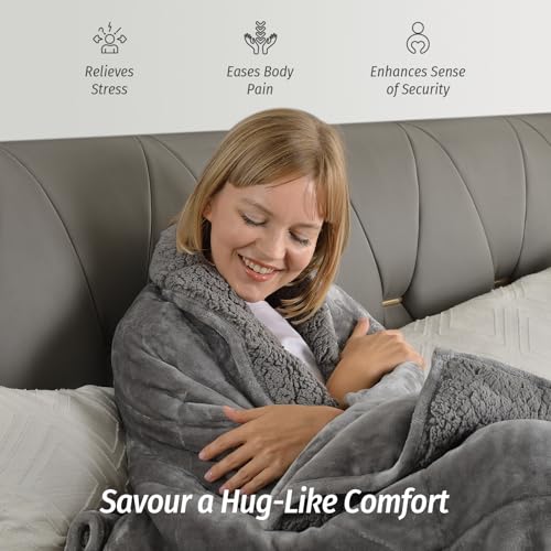 Wemore 20 lbs Grey Sherpa Fleece Weighted Blanket Queen 60x80 inches