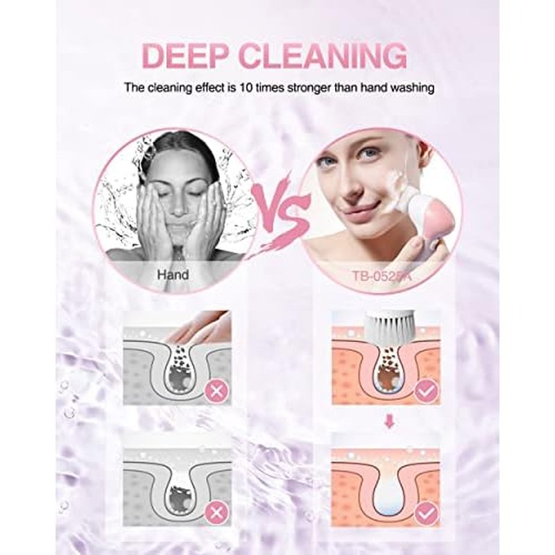 Electric Facial Cleansing Brush for Women, 3-in-1 Face Cleanser and Exfoliator Brush with 3 Brush Heads, 2 Speeds, Waterproof Spin Brush, Travel Size Case, Perfect for Valentine's Day (Pink)