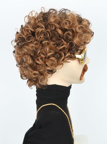 Disco 70s 80s Afro Wig Set with Glasses Necklace - Blonde & Brown Variations