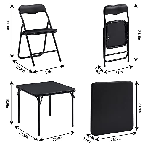 VECELO Kids Folding Activity Table and Chairs Set, 5 Piece, Classic Black