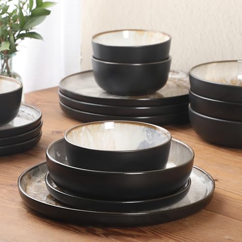 Multicolor Leaf Design Ceramic Dinnerware Set for 4 - 16 Pieces, Microwave & Dishwasher Safe