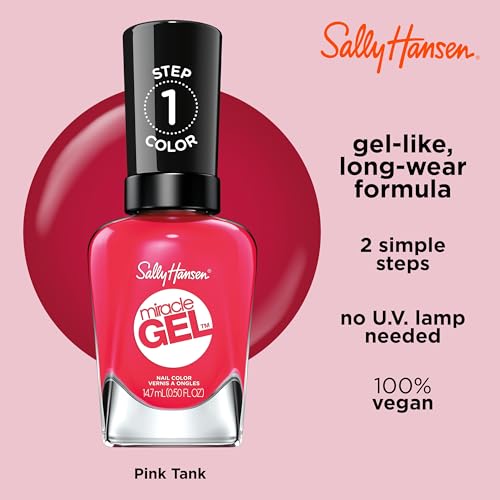 Sally Hansen Miracle Gel Salon Quality Nail Polish | Gel-Like Formula, Two-Step System, No UV Light Needed, Long Lasting | Opaque, Glossy | 329 Pink Tank | Reddish Pink Nail Color