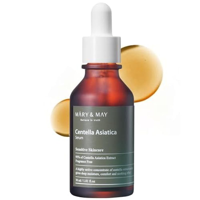 Mary&May Centella Asiatica Serum - 95% of Cica Extracxt for Instant Skin Soothing, Regeneration, and Elasticity Improvement - Korean Face Serum, Fragrance-Free, 1.01 fl.oz.