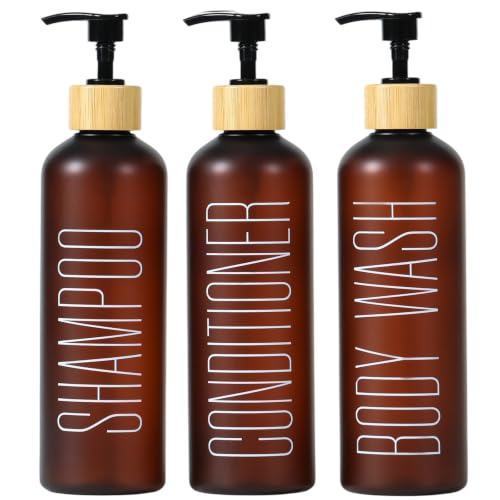 Brown & Bamboo Pump Refillable Shampoo & Conditioner Dispenser Set - 16oz