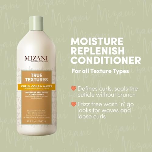 Mizani True Textures Moisture Replenish Conditioner - Deep Conditioner for Curly Hair with Coconut Oil & Olive Oil, Anti Frizz, Silicone-Free, Paraben-Free