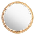 21 Inch Boho Round Wall Mirror with Rattan & Wooden Beads - Farmhouse Decor - Variation: Wood