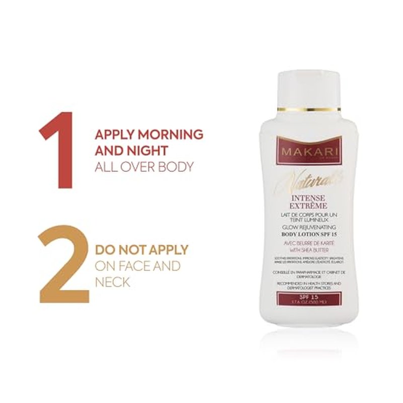Makari Naturalle Intense Extreme Body Lotion SPF15 (17.6 oz) | Toning Body Lotion for Dry to Normal Skin Types | Brightens Complexion and Helps Fade Marks | Soothes and Conditions with Shea Butter