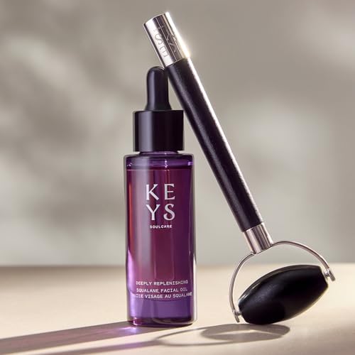 Keys Soulcare Facial Massage Bundle, Includes Deeply Replenishing Squalane Oil & Obsidian Roller, Hydrates for Glowing, Energized & Revitalized Skin