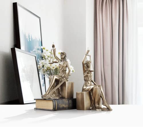 Lady Justice Statue Bookends - Decorative Sculpture for Home and Office, 10x5x4 Inches