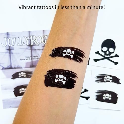 Skull & Crossbones Temporary Tattoos/Black/Perfect for Pirate Themed Events - Halloween - Sporting Events/Skin Safe/Removable (Jolly Roger 20pk)