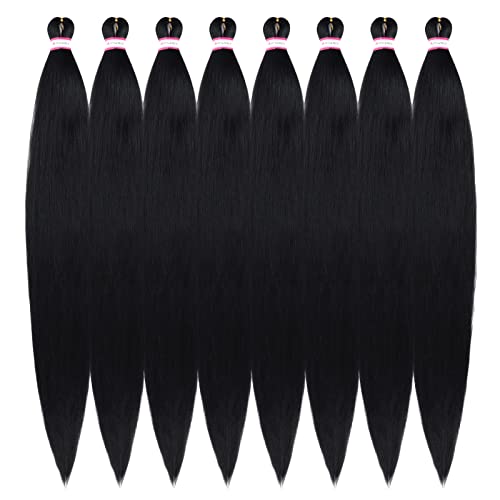 Dorsanee Pre Stretched Braiding Hair 8 Packs 42 Inch Natural Black Synthetic Extensions for Braids & Twists - Hot Water Set Yaki Straight