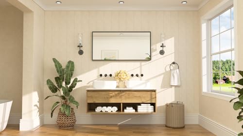 TETOTE Matte Black 48x24 Inch Beveled Bathroom Mirror with Frame for Over Sink