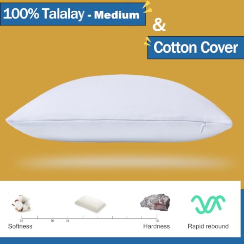 Fomwris Queen Latex Pillow - Medium Loft, Removable Cotton Cover, Breathable, Pressure Relief, Natural Support