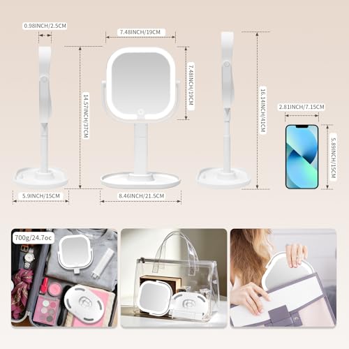 SANYCASA 16" White Lighted Makeup Mirror with 1X/10X Magnification & Adjustable Brightness