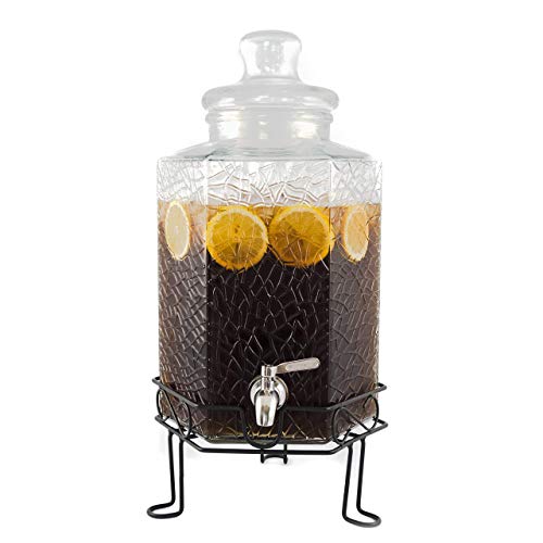 2.5 Gallon Glass Beverage Dispenser with Stainless Steel Spigot and Stand