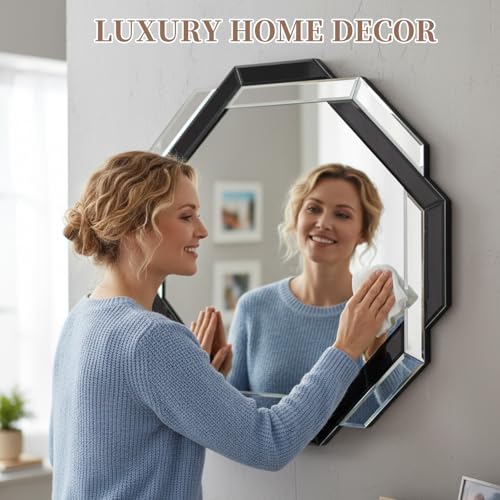 Vercraft Black 24x24 Inch Frameless Beveled Edge Wall Mirror for Bathroom & Bedroom