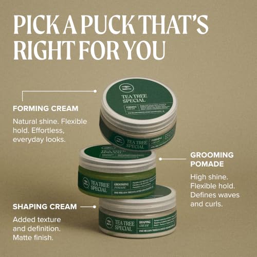 Tea Tree Grooming Pomade - Flexible Hold & Shine for Wavy Curly Hair, 3 oz